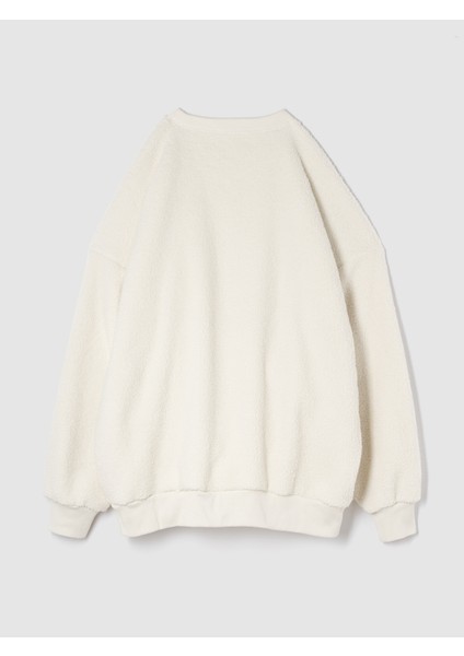 Kadın Kırık Beyaz Gap Logo Oversize Sherpa Heart Sweatshirt indirimleri