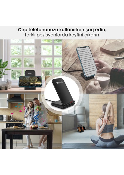 GAR157 Kablosuz Hızlı Şarj Cihazı 15W - Airpods ve Apple iPhone Uyumluluğu, Qi Teknolojisi, Hızlı Şarj Modları - Siyah modelleri