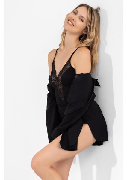 Kadın Ince Askılı Danteli V Yaka Pamuklu Atlet 6251 Siyah indirimleri