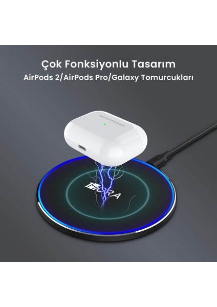 GAR151 Kablosuz Hızlı Şarj Cihazı 15W - Airpods ve Apple iPhone Uyumluluğu, Qi Teknolojisi, Hızlı Şarj Modları - Siyah