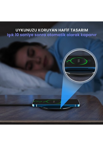 GAR151 Kablosuz Hızlı Şarj Cihazı 15W - Airpods ve Apple iPhone Uyumluluğu, Qi Teknolojisi, Hızlı Şarj Modları - Siyah