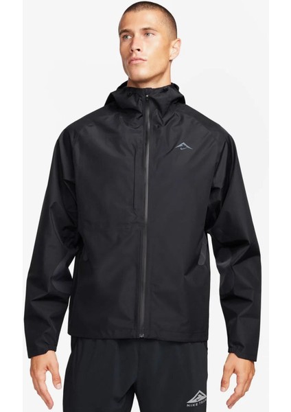 Trail Running Grotex Packable Hoodie Erkek Kapüşonlu Çantaya Dönüşebilen Reflektörlü Koşu Ceketi Siyah