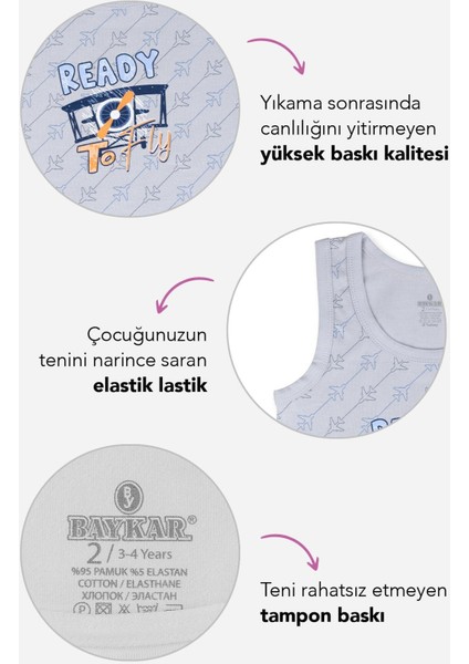 Erkek Çocuk Pamuklu Bisiklet Yaka Baskılı Atlet Tişört 3'lü Paket 2424 Renkli fiyatları