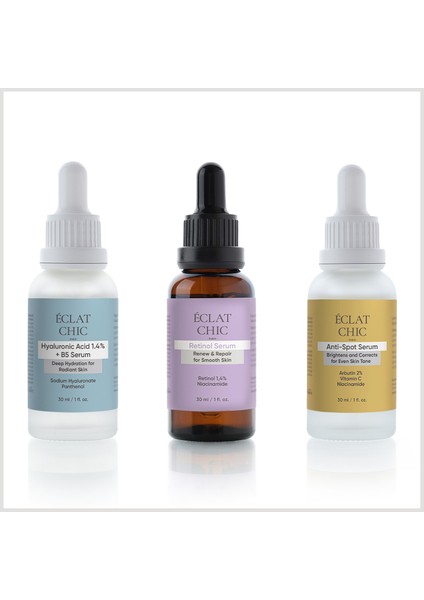Hyaluronic Acid, Retinol ve Anti-Spot Serum 3'lü Cilt Bakım Seti