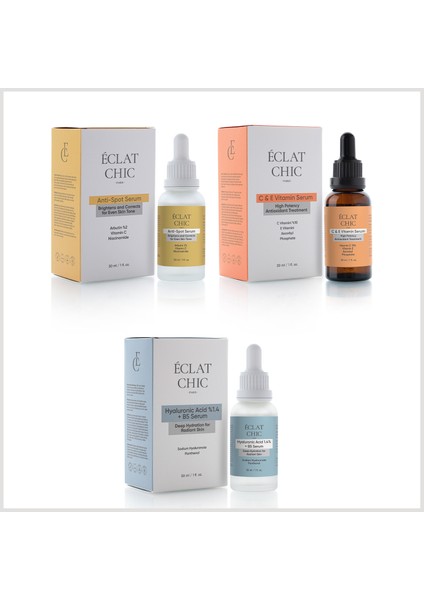 Anti-Spot, C&e Vitamini ve Hyaluronic Acid Serum 3'lü Cilt Bakım Seti