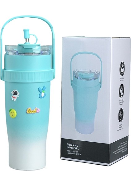 Degrade Saman Termos Kupa Basit Taşınabilir Su Bardağı Büyük Kapasiteli Araba (Yurt Dışından)