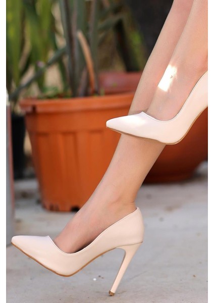 Bej Cilt Topuklu 10 cm Kadın Stiletto Ayakkabı modelleri