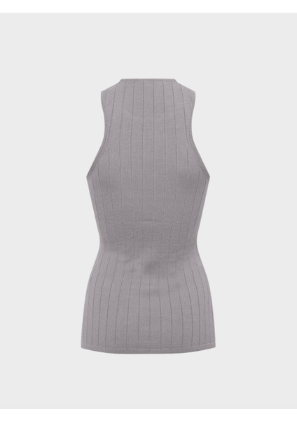 Sıfır Kollu Halter Yaka Örme Bluz - Gri modelleri