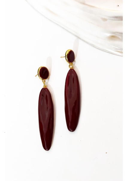 Damla Bordo Uzun Kadın Küpe