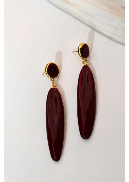Damla Bordo Uzun Kadın Küpe modelleri