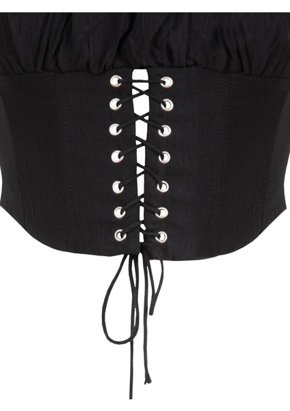 Düşük Kol Detaylı Büzgülü Büstiyer - Siyah indirimleri