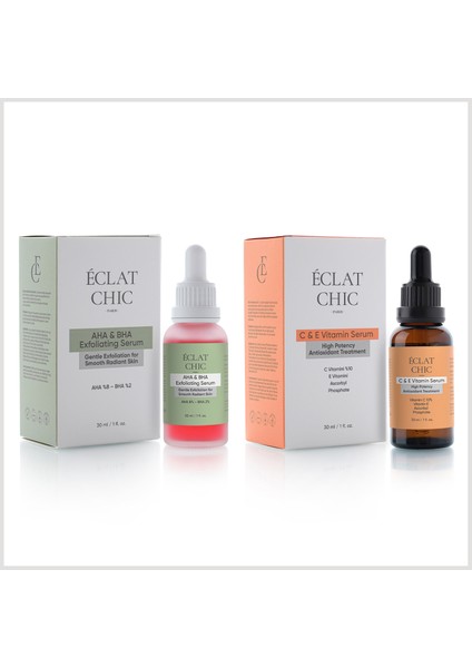 Canlandırıcı ve Aydınlatıcı Set (AHA & BHA Serum + C&E Vitamin Serum)