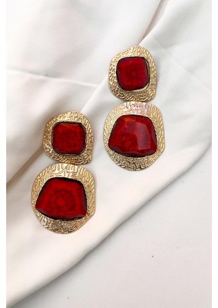 Kare Bordo Sallantılı Kadın Küpe modelleri