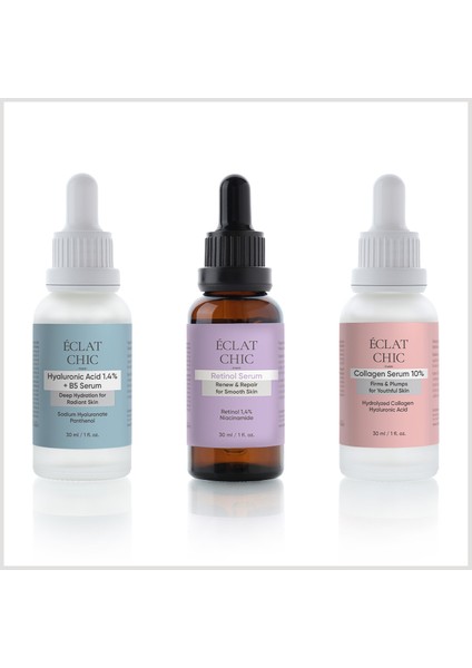 Canlandırıcı Set (HYDROLYZED COLLAGEN SERUM RETİNOL SERUM AHA & BHA SERUM)