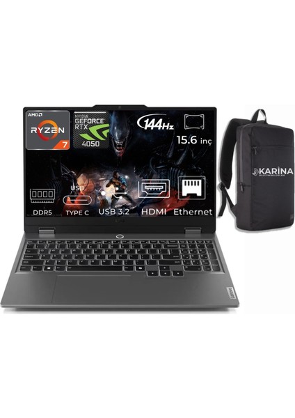 Loq 15ARP9 Amd Ryzen 7-7435HS 83JC006ATR-047 8gb 512GB+2TB RTX4050 6gb Freedos 15.6 Inç 144Hz Fhd Gaming Laptop