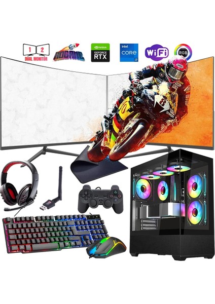 I7 13700F 32GB Ddr4 1tb M2 12GB RTX4070 Çift 24" 100Hz Mon. Oyun Bilgisayarı (Gaming Set)