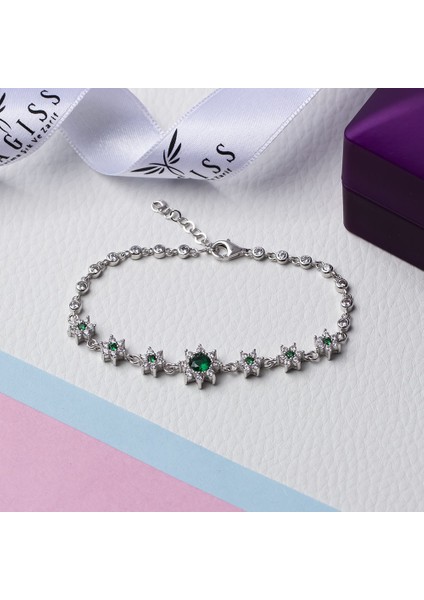 Yeşil Zirkon Taşlı Çiçek Model 925 Ayar Gümüş Kadın Bileklik fiyatları