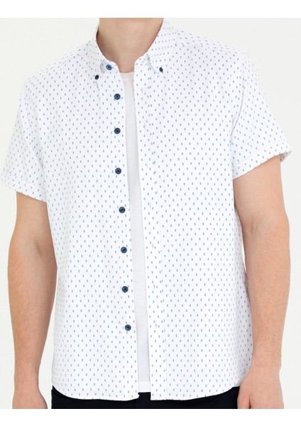 Erkek Açık Lacivert Slim Fit Kısa Kollu Gömlek 50269453-VR059