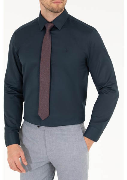 Erkek Lacivert Slim Fit Uzun Kollu Klasik Gömlek 50268187-VR033