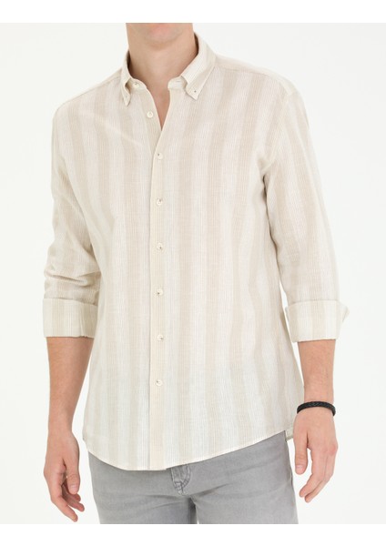 Erkek Bej Regular Fit Uzun Kollu Gömlek 50265625-VR011