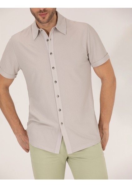 Erkek Gri Slim Fit Örme Gömlek 50268874-VR024