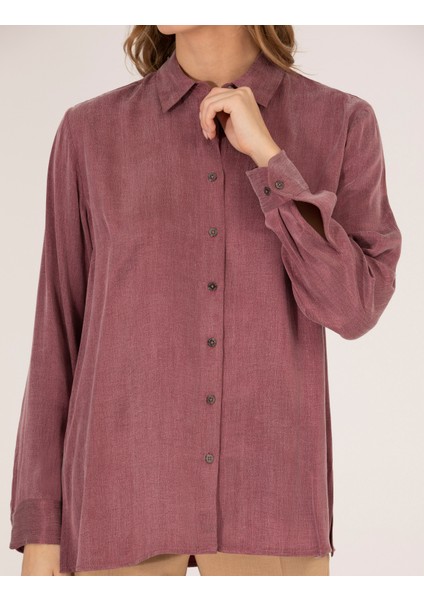 Kadın Gül Kurusu Comfort Fit Uzun Kollu Gömlek 50254167-VR026