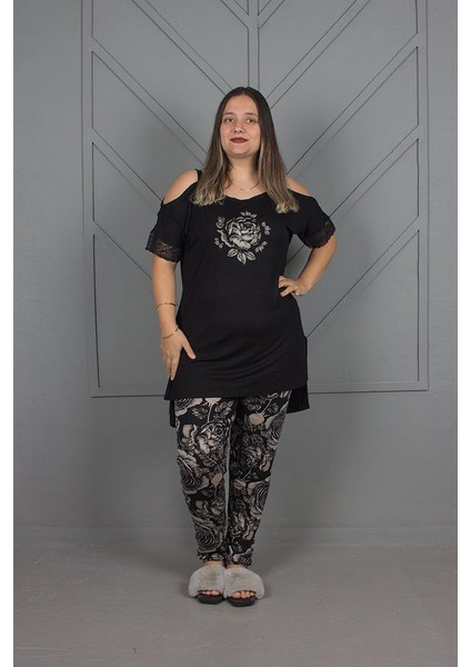 Büyük Beden Omuz Detaylı Pijama Takım modelleri