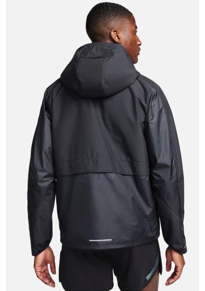 Running Storm Fit Windrunner Hoodie Jacket Erkek Su Itici Kapüşonlu Reflektörlü Yürüyüş Koşu Ceketi Siyah