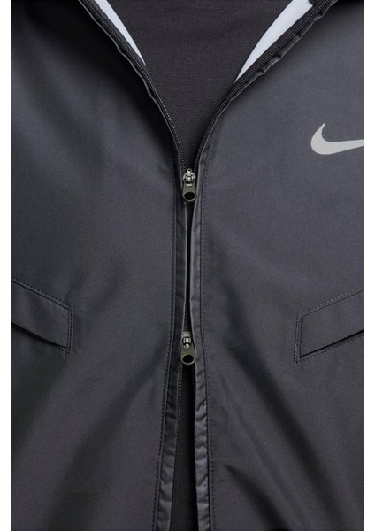 Running Storm Fit Windrunner Hoodie Jacket Erkek Su Itici Kapüşonlu Reflektörlü Yürüyüş Koşu Ceketi Siyah
