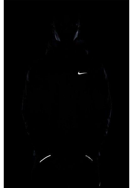 Running Storm Fit Windrunner Hoodie Jacket Erkek Su Itici Kapüşonlu Reflektörlü Yürüyüş Koşu Ceketi Siyah