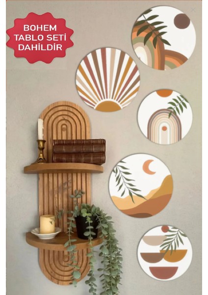 Semplice Duvar Rafı ve Dekoratif Oval 5 Parça Tablo Seti