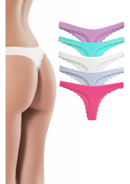 5 Adet Pamuklu Kadın Klasik Dantelli String Tanga