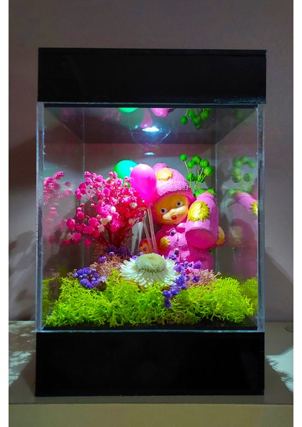 LED Venüs Moss Teraryum, Baby Shower Kız Bebek Pembe Parti Çiçeği, Yeni Bebek Hediyesi, Gece Lambası,