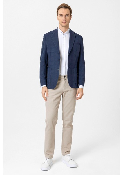 Dar Kalıp Armür Desenli Lacivert Tek Ceket fiyatları