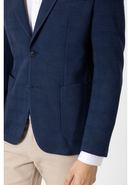 Dar Kalıp Armür Desenli Lacivert Tek Ceket fırsatları