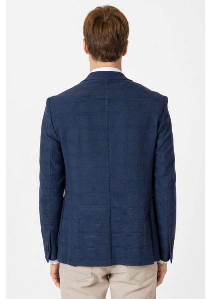 Dar Kalıp Armür Desenli Lacivert Tek Ceket indirimleri