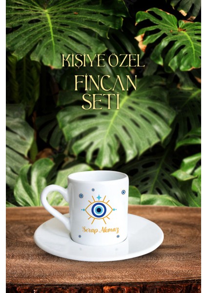 Nazar Boncuklu İsim Yazİlİ Kahve Fincanı