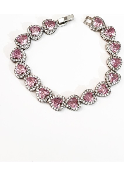 Zirkon Pembe Taşlı Kalp Gümüş Vıp Suyolu Bileklik fiyatları