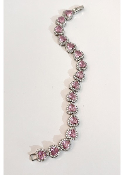 Zirkon Pembe Taşlı Kalp Gümüş Vıp Suyolu Bileklik fırsatları