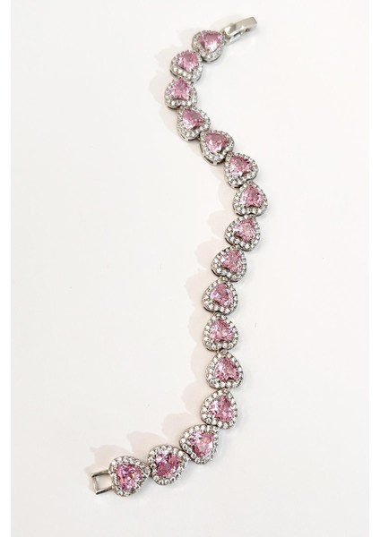 Zirkon Pembe Taşlı Kalp Gümüş Vıp Suyolu Bileklik indirimleri