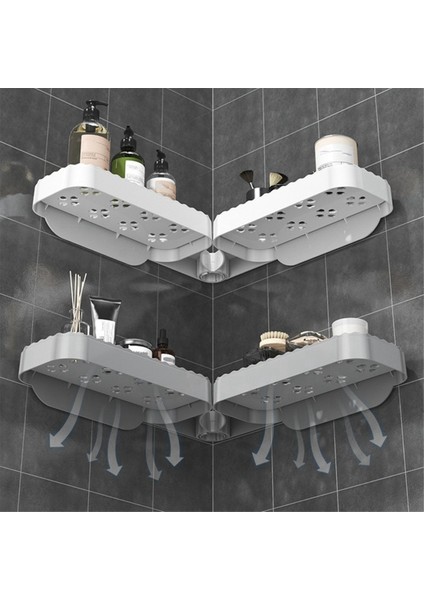 Banyo Döner Raf Duvara Monte Tuvalet Lavabo Mutfak Duvar Depolama Aksesuarları Wc Düzenleyici Gri (Yurt Dışından)