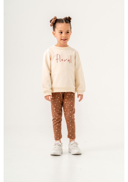 Kız Çocuk Floral Nakışlı Iki Iplik Kumaş Taytlı Takım(Toka Dahildir.) modelleri