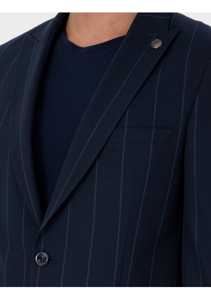 Erkek Lacivert Ex. Slim Fit Çizgili Takım Elbise 50295188-VR033