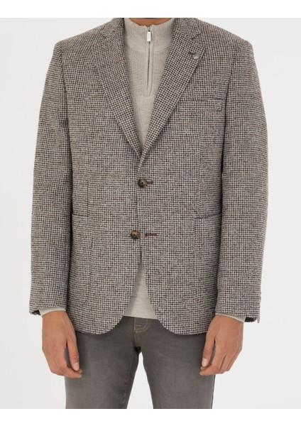 Erkek Kahverengi Slim Fit Yün Karışımlı Ceket 50273155-VR029