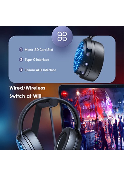 Aweı A780 Pro Kablosuz Bluetooth Oyun Kulaklığı 3.5mm Aux Renkli Işıklar ile Kablolu Kulaklık Kulaklık (Yurt Dışından)