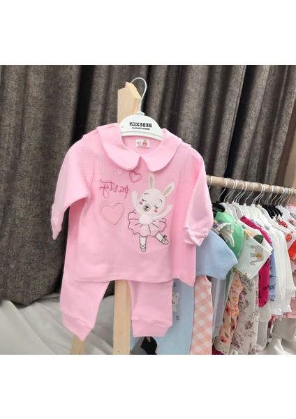 Balerin Desenli Ikili Kız Bebek Takımı %100 Pamuklu Kız Bebek Pijama Takım Modeli