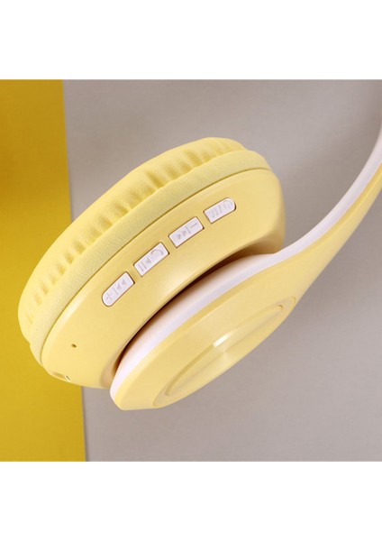 P68 Macaron Stil Bluetooth 5.0 Katlanabilir Kablosuz Kulak Üstü Kulaklık Kulaklık Kulaklık-Sarı (Yurt Dışından)