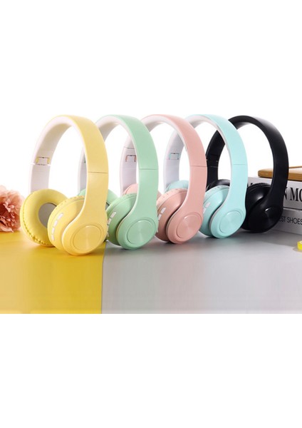 P68 Macaron Stil Bluetooth 5.0 Katlanabilir Kablosuz Kulak Üstü Kulaklık Kulaklık Kulaklık-Sarı (Yurt Dışından)