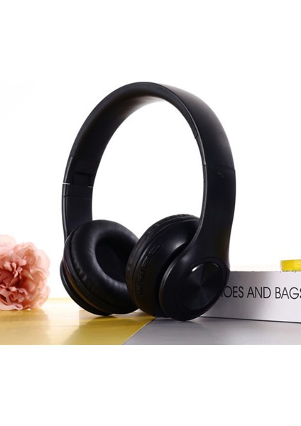 P68 Macaron Style Bluetooth 5.0 Katlanabilir Kablosuz Kulak Üstü Kulaklık Kulaklık Kulaklık-Siyah (Yurt Dışından)