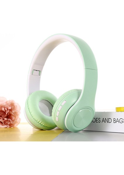 P68 Macaron Style Bluetooth 5.0 Katlanabilir Kablosuz Kulak Üstü Kulaklık Kulaklık Kulaklık-Yeşil (Yurt Dışından)